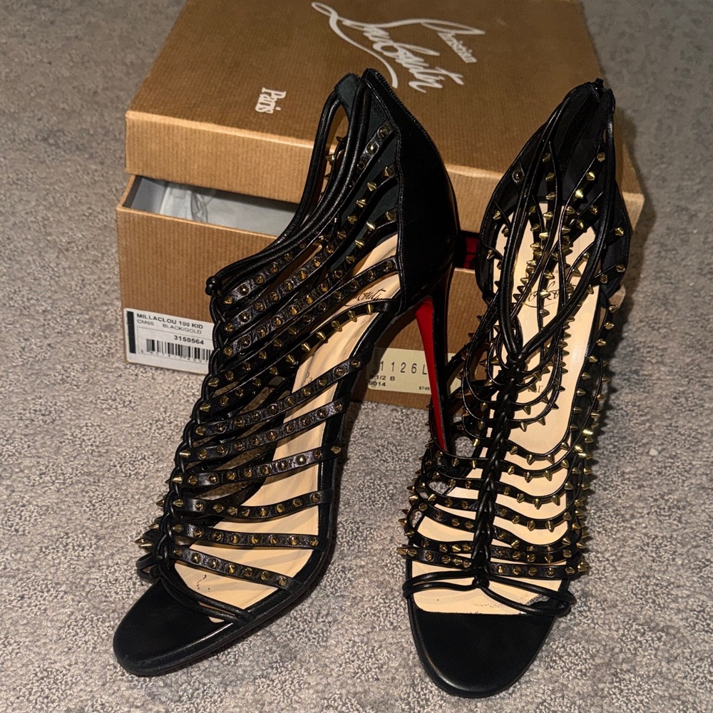 Christian Louboutin Black Strappy Studded Heels